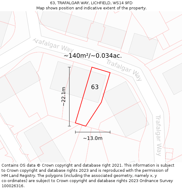 63, TRAFALGAR WAY, LICHFIELD, WS14 9FD: Plot and title map