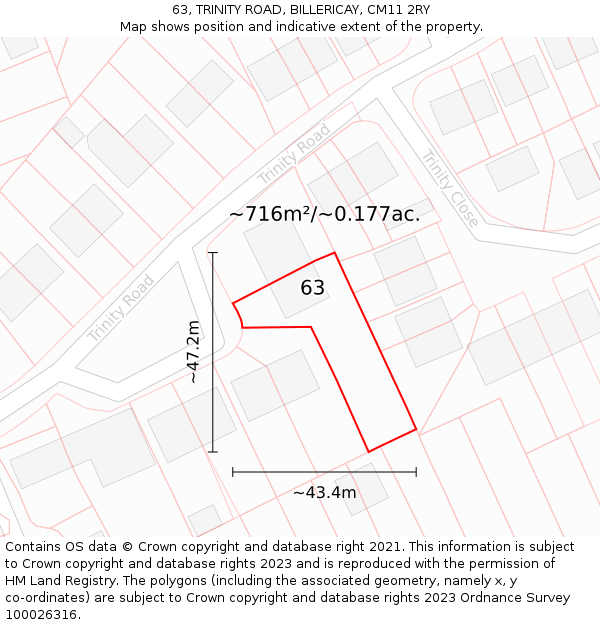 63, TRINITY ROAD, BILLERICAY, CM11 2RY: Plot and title map