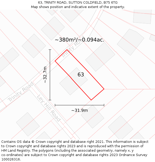 63, TRINITY ROAD, SUTTON COLDFIELD, B75 6TG: Plot and title map