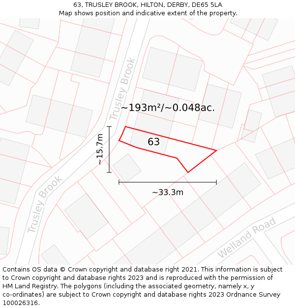 63, TRUSLEY BROOK, HILTON, DERBY, DE65 5LA: Plot and title map