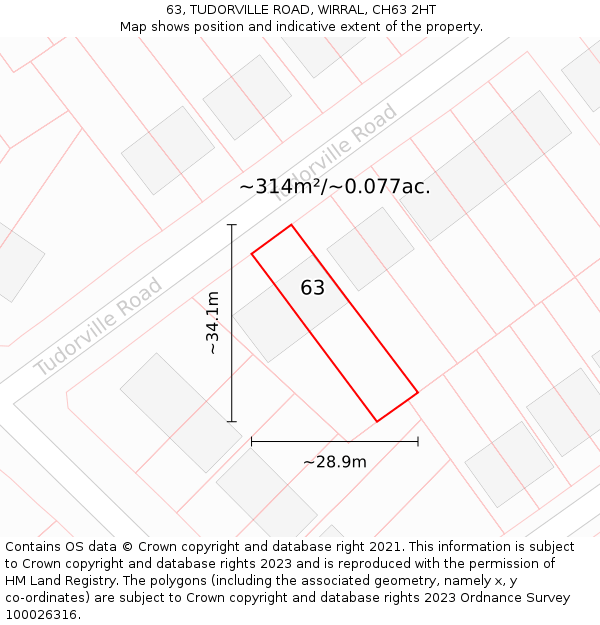 63, TUDORVILLE ROAD, WIRRAL, CH63 2HT: Plot and title map