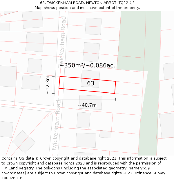 63, TWICKENHAM ROAD, NEWTON ABBOT, TQ12 4JF: Plot and title map