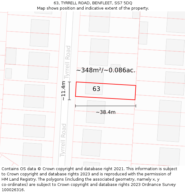 63, TYRRELL ROAD, BENFLEET, SS7 5DQ: Plot and title map