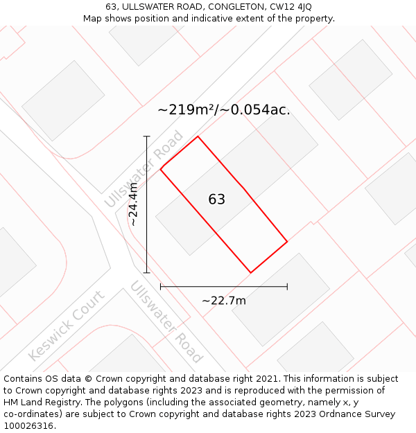 63, ULLSWATER ROAD, CONGLETON, CW12 4JQ: Plot and title map
