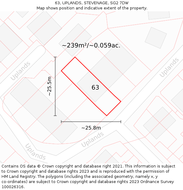 63, UPLANDS, STEVENAGE, SG2 7DW: Plot and title map