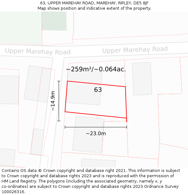 63, UPPER MAREHAY ROAD, MAREHAY, RIPLEY, DE5 8JF: Plot and title map
