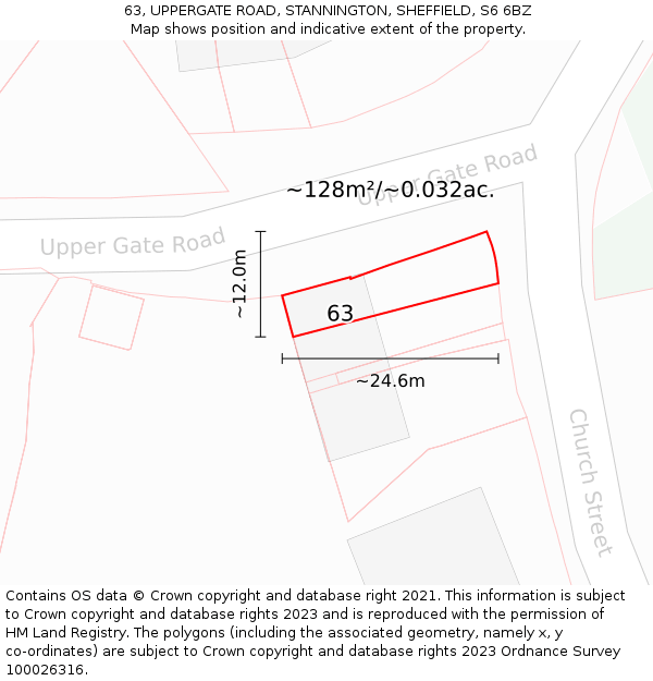 63, UPPERGATE ROAD, STANNINGTON, SHEFFIELD, S6 6BZ: Plot and title map