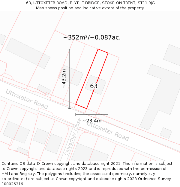 63, UTTOXETER ROAD, BLYTHE BRIDGE, STOKE-ON-TRENT, ST11 9JG: Plot and title map