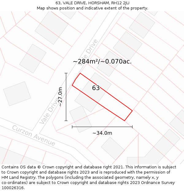 63, VALE DRIVE, HORSHAM, RH12 2JU: Plot and title map