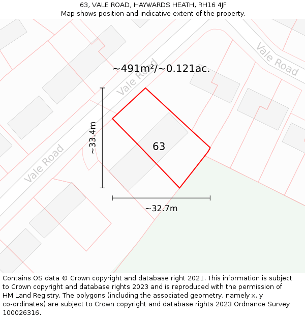 63, VALE ROAD, HAYWARDS HEATH, RH16 4JF: Plot and title map
