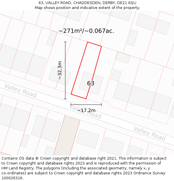 63, VALLEY ROAD, CHADDESDEN, DERBY, DE21 6QU: Plot and title map