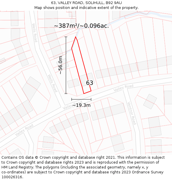 63, VALLEY ROAD, SOLIHULL, B92 9AU: Plot and title map