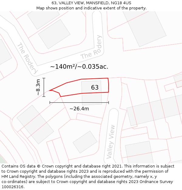 63, VALLEY VIEW, MANSFIELD, NG18 4US: Plot and title map