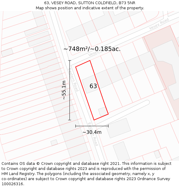 63, VESEY ROAD, SUTTON COLDFIELD, B73 5NR: Plot and title map