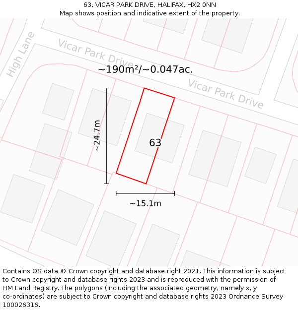 63, VICAR PARK DRIVE, HALIFAX, HX2 0NN: Plot and title map