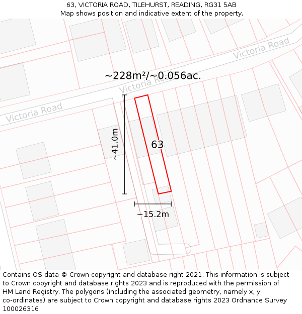 63, VICTORIA ROAD, TILEHURST, READING, RG31 5AB: Plot and title map