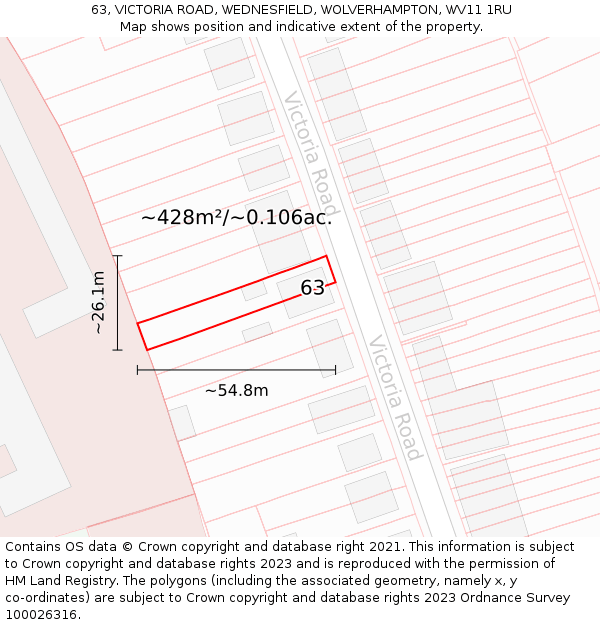 63, VICTORIA ROAD, WEDNESFIELD, WOLVERHAMPTON, WV11 1RU: Plot and title map