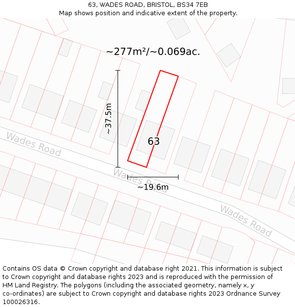 63, WADES ROAD, BRISTOL, BS34 7EB: Plot and title map
