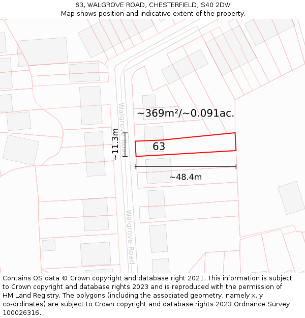 63, WALGROVE ROAD, CHESTERFIELD, S40 2DW: Plot and title map