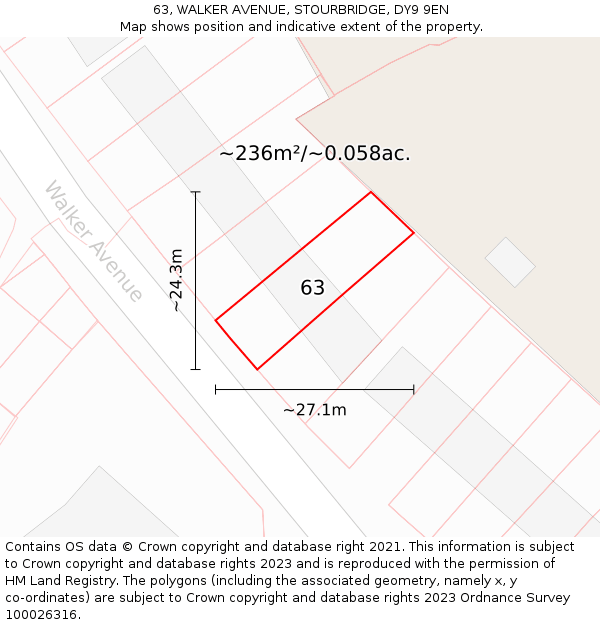 63, WALKER AVENUE, STOURBRIDGE, DY9 9EN: Plot and title map