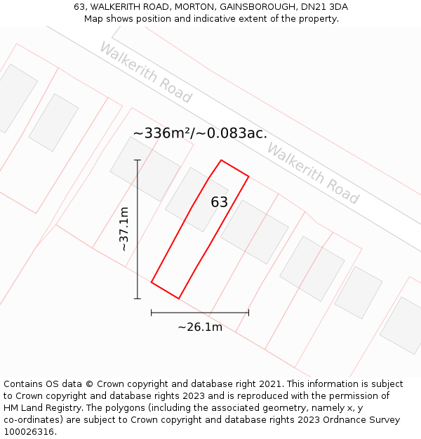 63, WALKERITH ROAD, MORTON, GAINSBOROUGH, DN21 3DA: Plot and title map