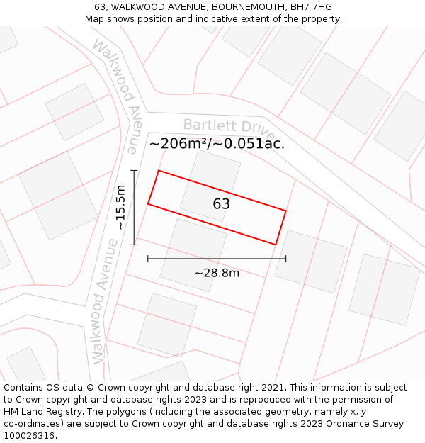 63, WALKWOOD AVENUE, BOURNEMOUTH, BH7 7HG: Plot and title map