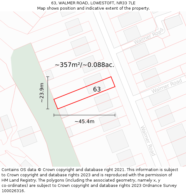 63, WALMER ROAD, LOWESTOFT, NR33 7LE: Plot and title map