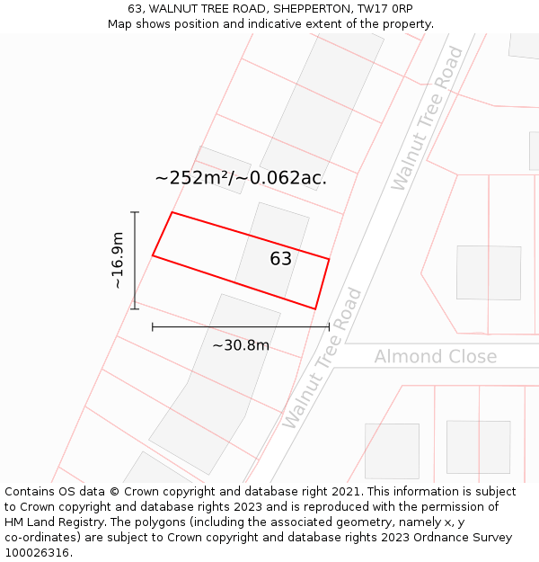 63, WALNUT TREE ROAD, SHEPPERTON, TW17 0RP: Plot and title map