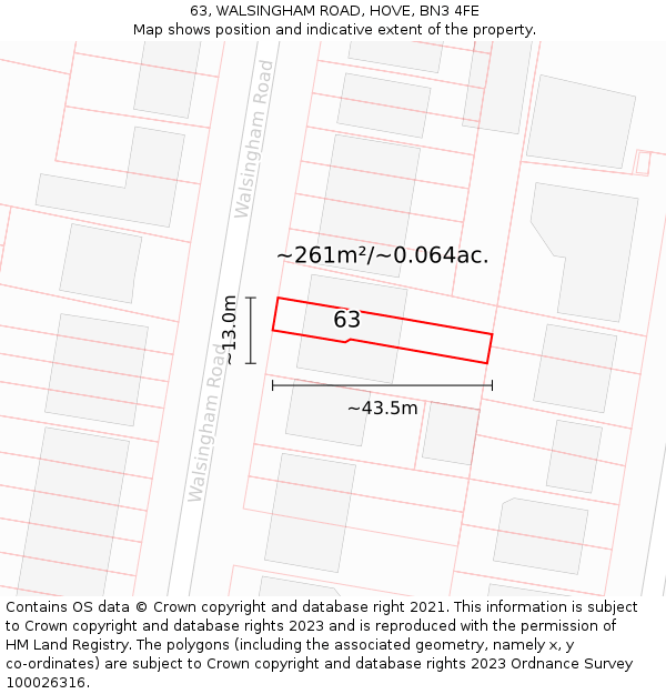 63, WALSINGHAM ROAD, HOVE, BN3 4FE: Plot and title map