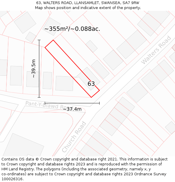 63, WALTERS ROAD, LLANSAMLET, SWANSEA, SA7 9RW: Plot and title map