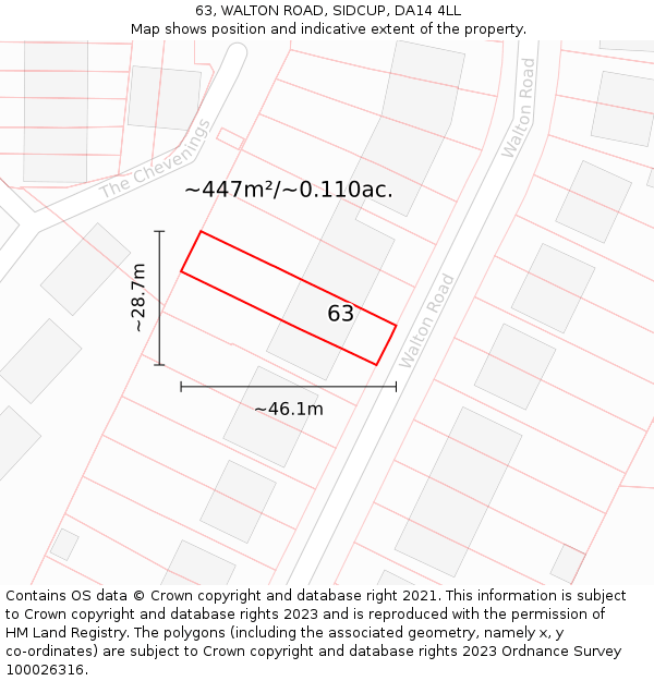 63, WALTON ROAD, SIDCUP, DA14 4LL: Plot and title map