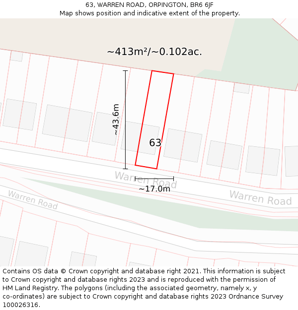 63, WARREN ROAD, ORPINGTON, BR6 6JF: Plot and title map