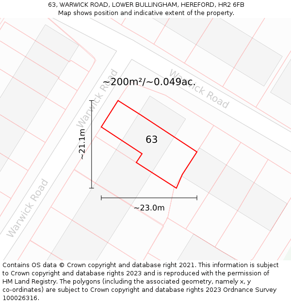 63, WARWICK ROAD, LOWER BULLINGHAM, HEREFORD, HR2 6FB: Plot and title map
