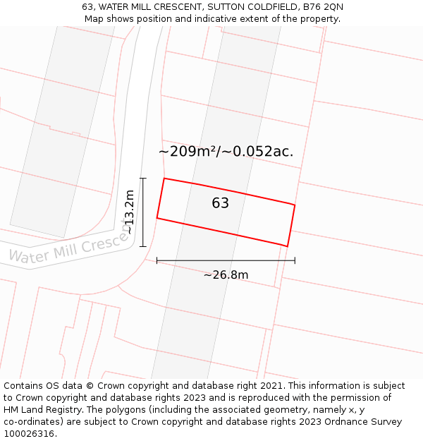 63, WATER MILL CRESCENT, SUTTON COLDFIELD, B76 2QN: Plot and title map