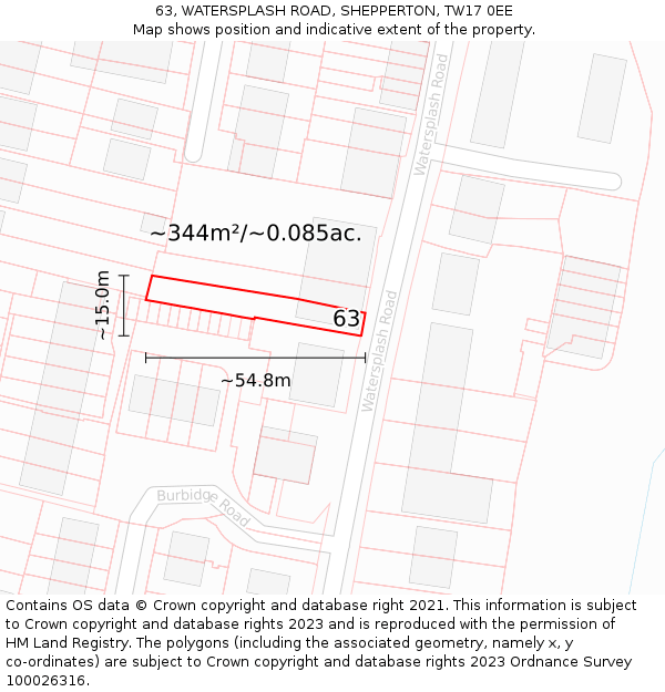 63, WATERSPLASH ROAD, SHEPPERTON, TW17 0EE: Plot and title map