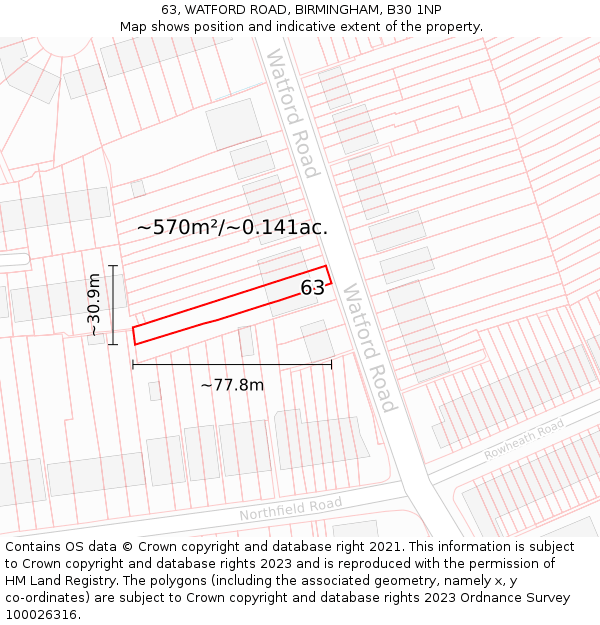 63, WATFORD ROAD, BIRMINGHAM, B30 1NP: Plot and title map