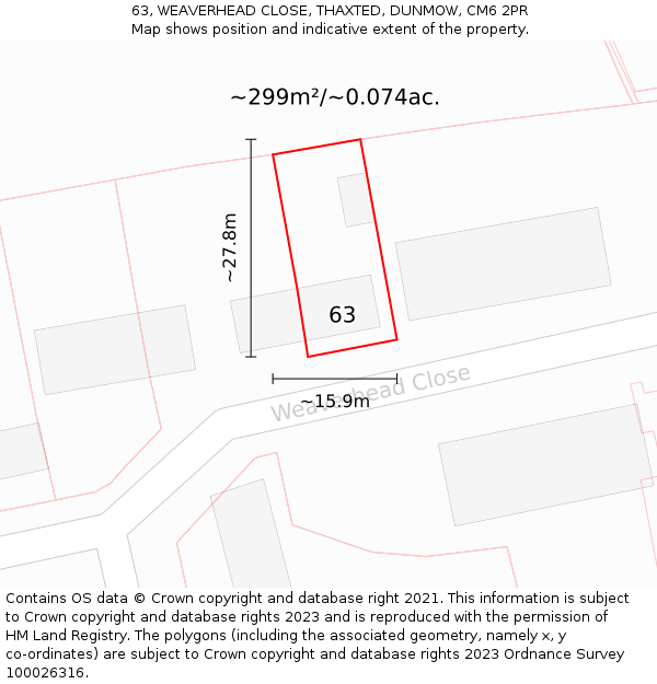 63, WEAVERHEAD CLOSE, THAXTED, DUNMOW, CM6 2PR: Plot and title map