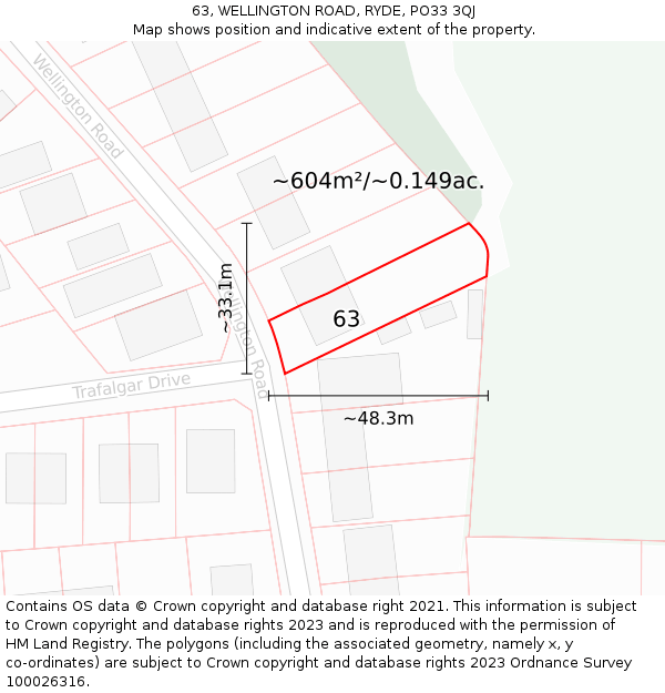 63, WELLINGTON ROAD, RYDE, PO33 3QJ: Plot and title map