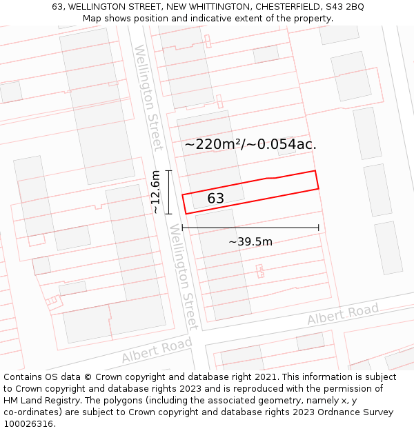 63, WELLINGTON STREET, NEW WHITTINGTON, CHESTERFIELD, S43 2BQ: Plot and title map