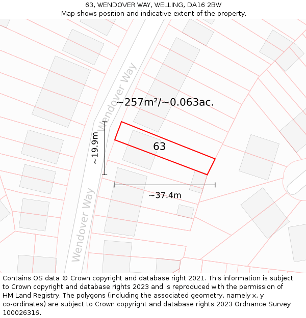 63, WENDOVER WAY, WELLING, DA16 2BW: Plot and title map