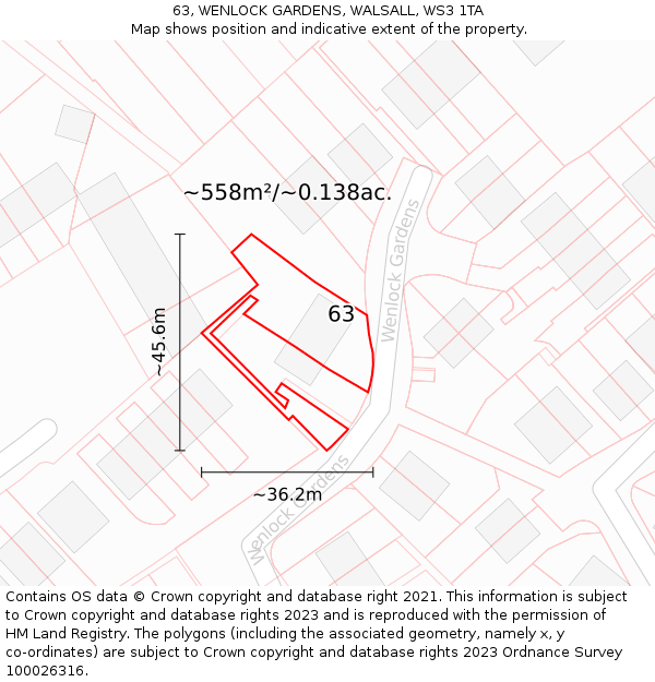 63, WENLOCK GARDENS, WALSALL, WS3 1TA: Plot and title map