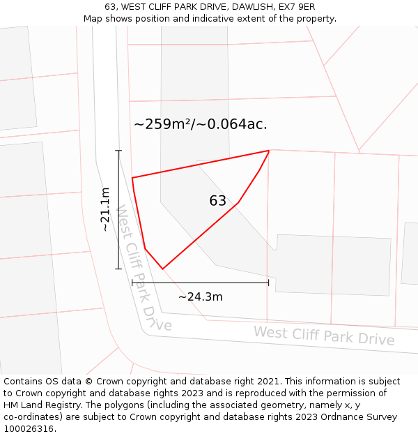 63, WEST CLIFF PARK DRIVE, DAWLISH, EX7 9ER: Plot and title map