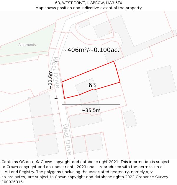 63, WEST DRIVE, HARROW, HA3 6TX: Plot and title map