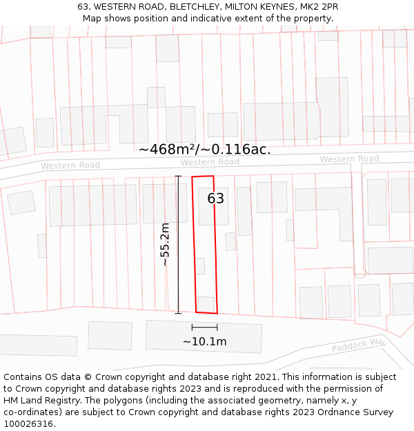 63, WESTERN ROAD, BLETCHLEY, MILTON KEYNES, MK2 2PR: Plot and title map