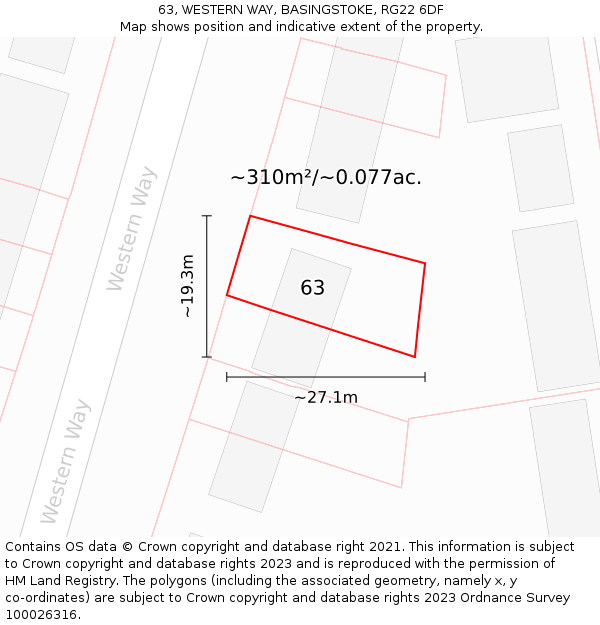 63, WESTERN WAY, BASINGSTOKE, RG22 6DF: Plot and title map