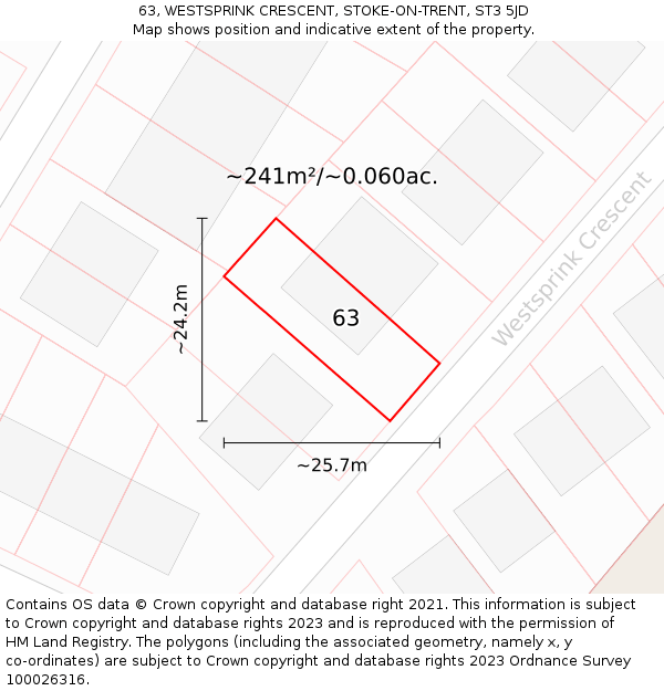 63, WESTSPRINK CRESCENT, STOKE-ON-TRENT, ST3 5JD: Plot and title map