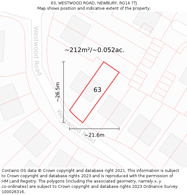 63, WESTWOOD ROAD, NEWBURY, RG14 7TJ: Plot and title map