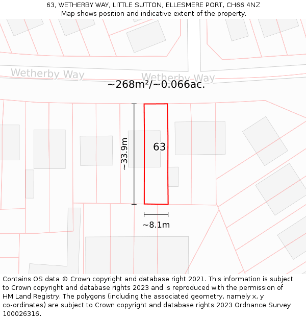 63, WETHERBY WAY, LITTLE SUTTON, ELLESMERE PORT, CH66 4NZ: Plot and title map