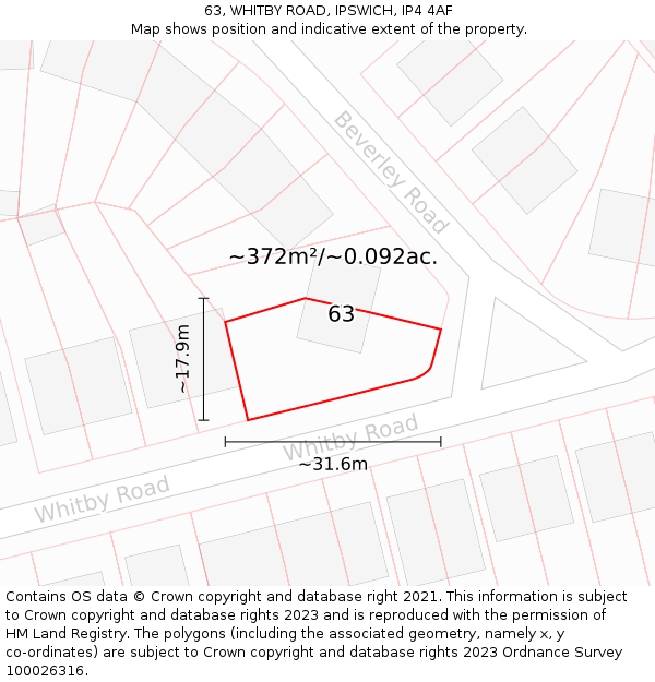 63, WHITBY ROAD, IPSWICH, IP4 4AF: Plot and title map