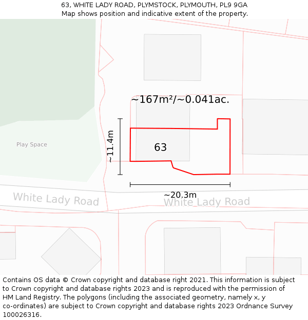 63, WHITE LADY ROAD, PLYMSTOCK, PLYMOUTH, PL9 9GA: Plot and title map